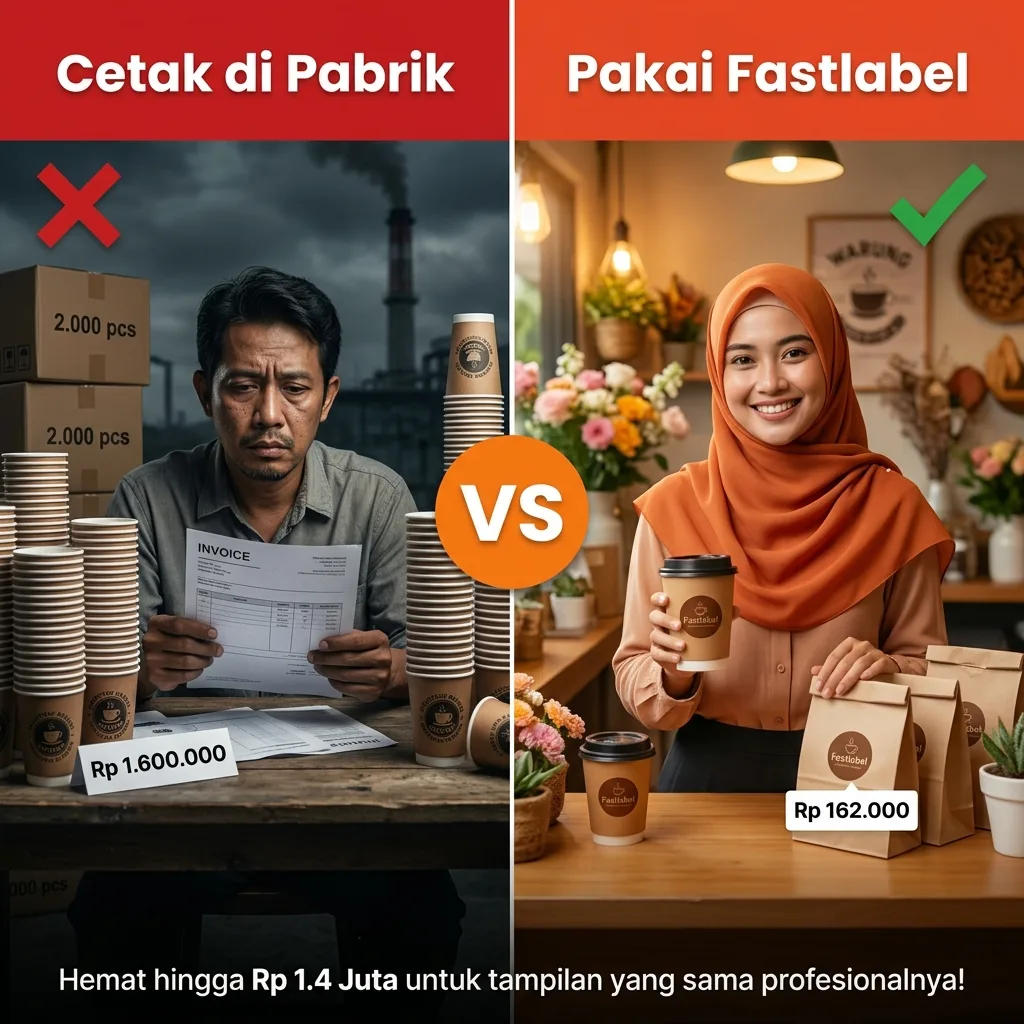 Perbandingan biaya branding kemasan - Tanpa Fastlabel vs Pakai Fastlabel